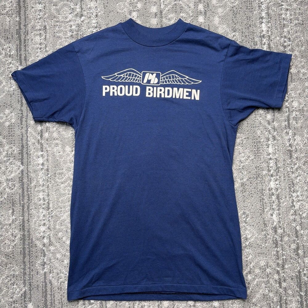 Vtg Proud Birdmen Aviation Single Stitch T Shirt Medium Airplane Hanes 50-50 USA